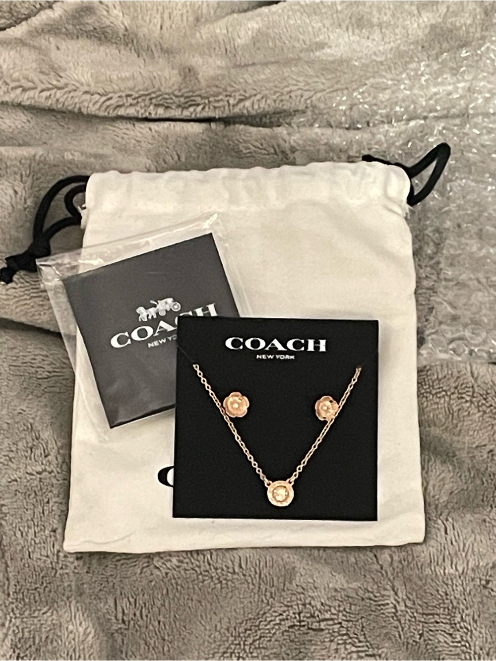 Coach Cream Drawstring Dust Bag with Black Logo